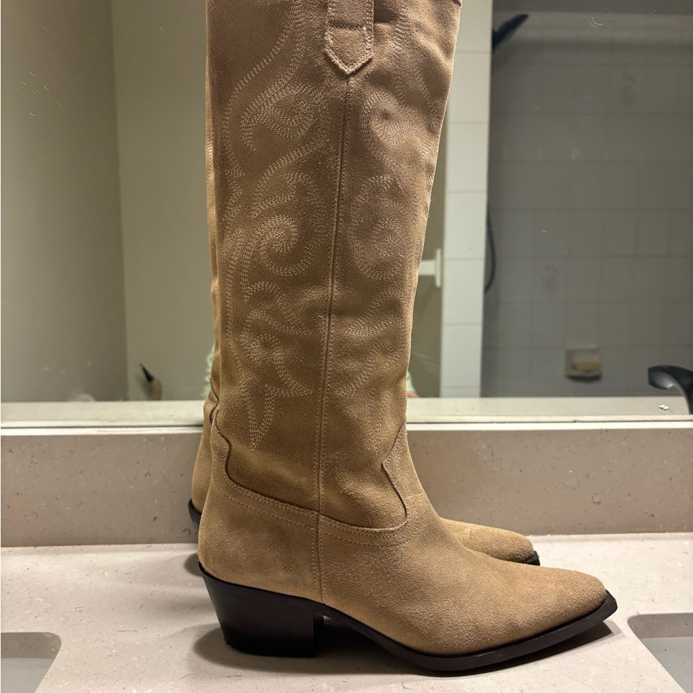 Zara Beige Suede Heeled Boots